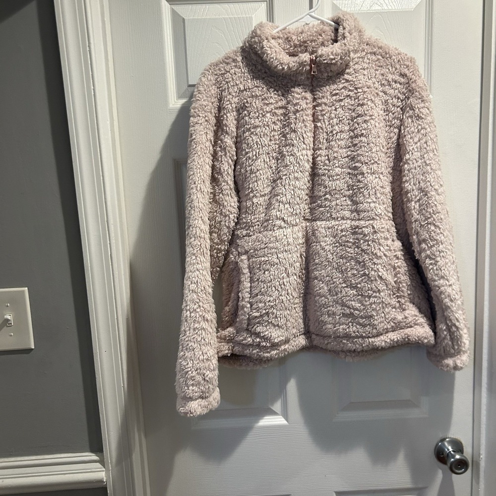 GAP Womens Large Mauve Pink Sherpa Fleece Half Zip Pullover Jacket